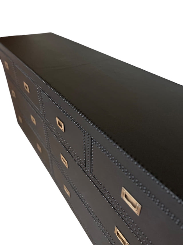 Ana leather upholstered and padded chest of drawers 180 W x 49 D x 82 H