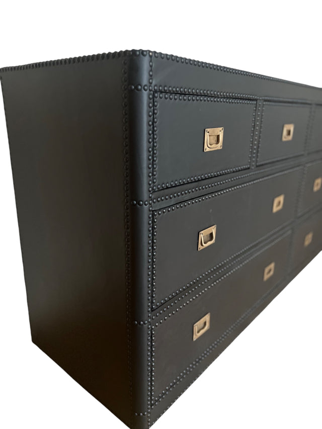 Ana leather upholstered and padded chest of drawers 180 W x 49 D x 82 H