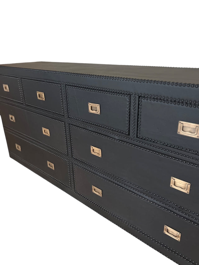 Ana leather upholstered and padded chest of drawers 180 W x 49 D x 82 H