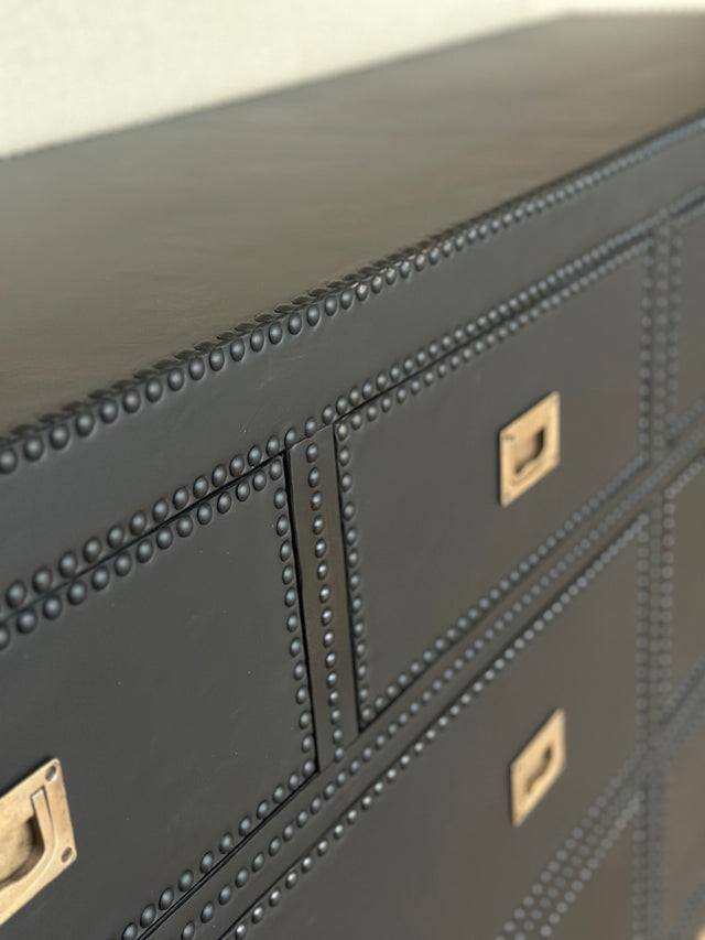 Ana leather upholstered and padded chest of drawers 180 W x 49 D x 82 H