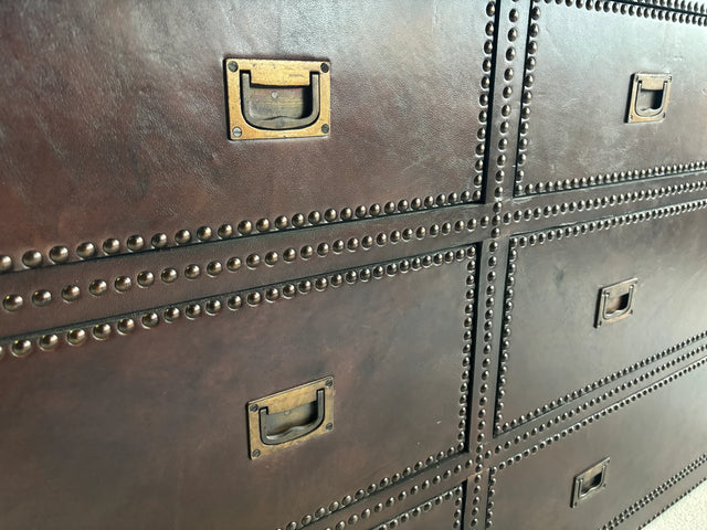 Ana leather upholstered and padded chest of drawers 180 W x 49 D x 82 H