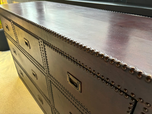 Ana leather upholstered and padded chest of drawers 180 W x 49 D x 82 H