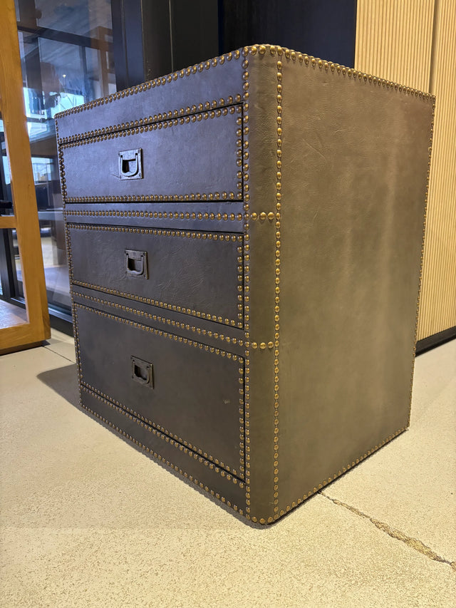 Ana upholstered and leather-covered bedside table 66 W x 45 D x 66 H