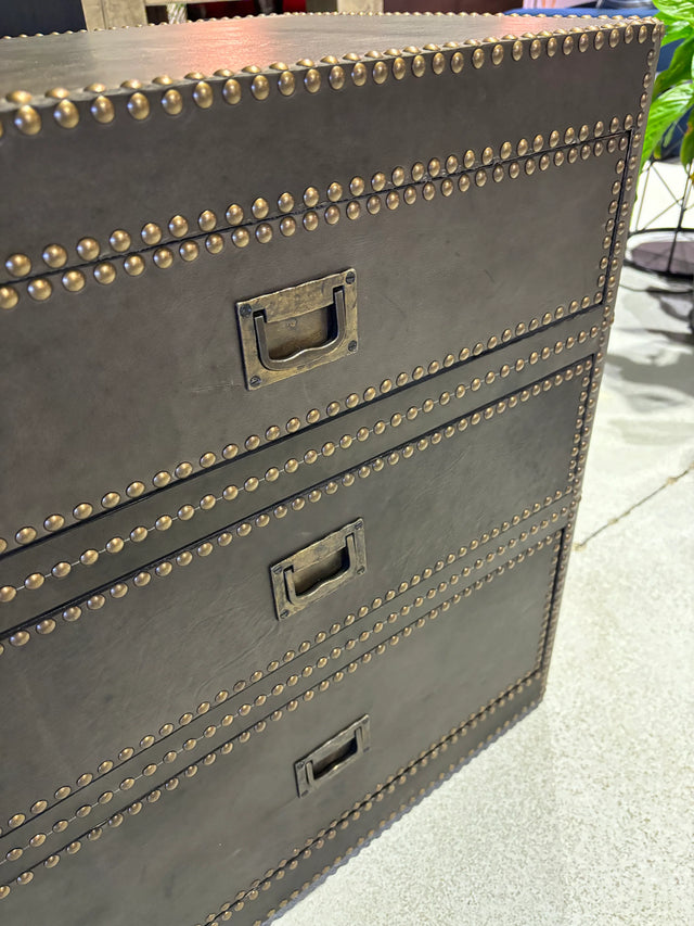 Ana upholstered and leather-covered bedside table 66 W x 45 D x 66 H