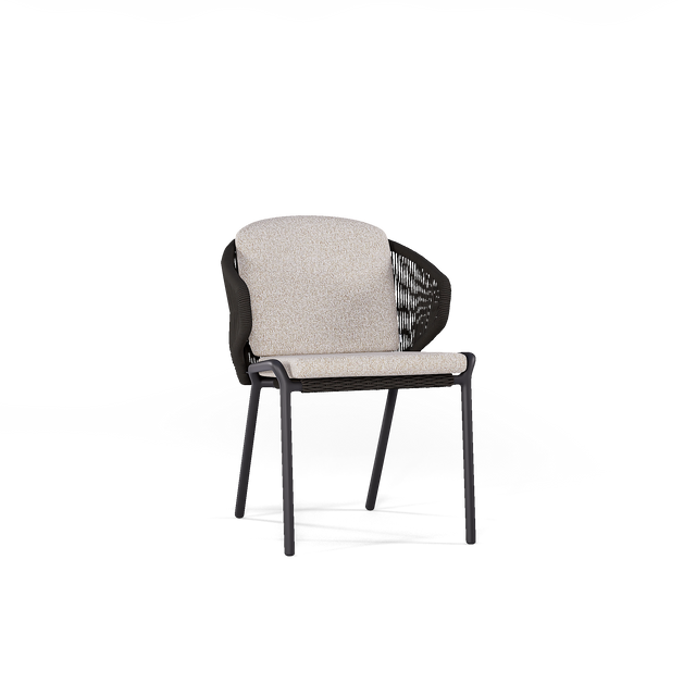 Scaun dining Manutti Radoc din frânghie împletită – finisaj Lava Anthracite, vedere frontală