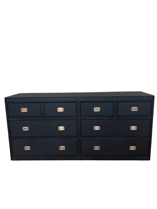 Ana leather upholstered and padded chest of drawers 180 W x 49 D x 82 H