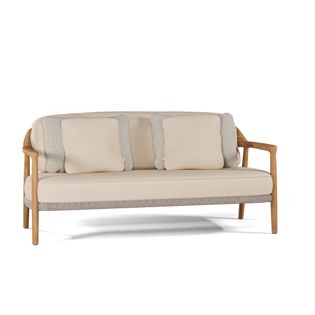 Canapea de exterior 2 locuri Manutti Yico – teak, wicker și perne cu paspoal