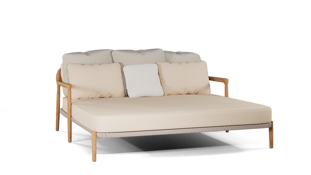 Daybed de exterior Manutti Yico – teak natural, wicker și saltea cu paspoal